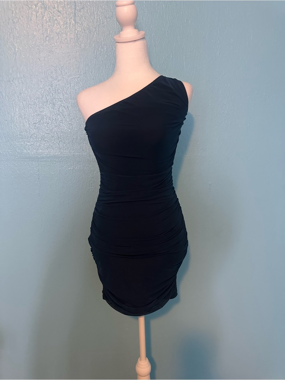 Navy blue  One-Shoulder Ruched Bodycon Dress